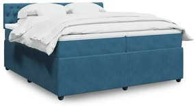 vidaXL Κρεβάτι Boxspring με Στρώμα Μπλε 200x200 εκ. Βελούδινο
