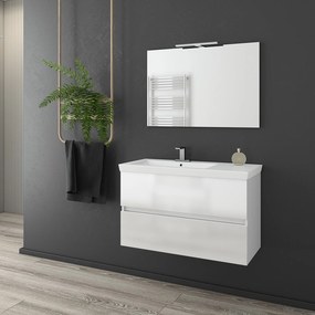 Drop Luxus 85 White Gloss 1 MDF - Πάγκος με Νιπτήρα &amp; Καθρέπτη