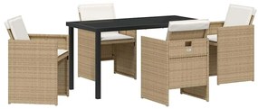 vidaXL Σέτ φαγητού για κήπο με μαξιλάρι 5 pcs Μπεζ Πολυ ράταν
