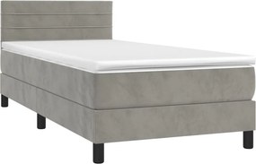 vidaXL Κρεβάτι Boxspring με Στρώμα &amp; LED Αν.Γκρι 90x200 εκ. Βελούδινο