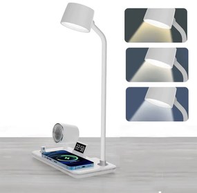 LED Φωτιστικό Γραφείου 4 σε 1 με Ασύρματο Φορτιστή, Ηχείο Bluetooth και Ρολόι - LED Desk Lamp 4 in 1 with Wireless Charger, Bluetooth Speaker and Clock