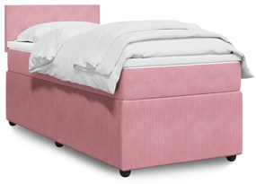 vidaXL Κρεβάτι Boxspring με Στρώμα Ροζ 100x200 εκ. Βελούδινο