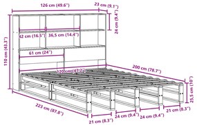 Κρεβάτι Βιβλιοθήκη Χωρίς Στρώμα 120x200 εκ Μασίφ Πεύκο - Λευκό