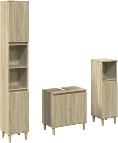 vidaXL Σετ Επίπλων Μπάνιου 3 Τεμαχίων Sonoma Δρυς Επεξεργασμένο Ξύλο