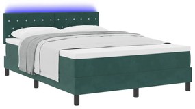 vidaXL κρεβάτι box spring  με στρώμα & LED σκούρο πράσινο 140x190 εκ. βελούδο