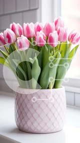 Σετ των 2 Intra Συλλεκτικό Ξύλινο Παζλ Plywood 4mm - Ροζ τουλίπες σε ένα βάζο δίπλα στο παράθυρο Σε Ξύλινο Κουτί - Διαστάσεις: 10x10 cm – 25 κομμάτια