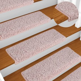 vidaXL Πατάκια Σκάλας Μοκέτα 15 τεμ. Λευκό/Ροζ 65x21x4 εκ.