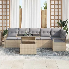 vidaXL Σετ Καναπέ Κήπου με μαξιλάρι 7 pcs Μπεζ Πολυ ράταν