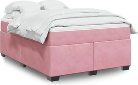 vidaXL Κρεβάτι Boxspring με Στρώμα Ροζ 160x200 εκ. Βελούδινο