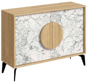 Μπουφές Gora 0214151 110x35,6x82cm Marble Effect White-Natural Melamine, Metal