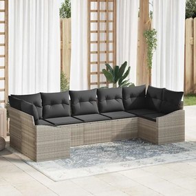 vidaXL Σετ Καναπέ Κήπου 7 pcs Ανοιχτό γκρι Πολυ ράταν