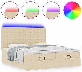 vidaXL Οθωμανικό κρεβάτι με στρώματα & LEDs Κρέμα 200x200cm ύφασμα