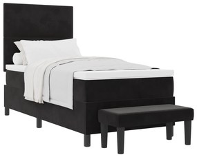 vidaXL Κρεβάτι Box Spring με Στρώμα & Παγκάκι Μαύρο 90x200 εκ Βελούδο