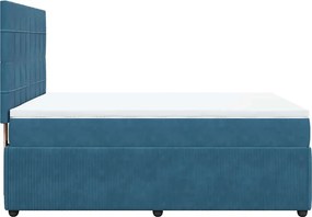 vidaXL Κρεβάτι Boxspring με Στρώμα Μπλε 140x200 εκ. Βελούδινο