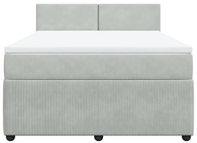 vidaXL Κρεβάτι Boxspring με Στρώμα Ανοιχτό Γκρι 140x190 εκ. Βελούδινο