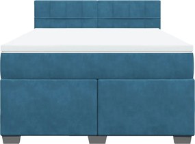 vidaXL Κρεβάτι Boxspring με Στρώμα Μπλε 140x200 εκ. Βελούδινο