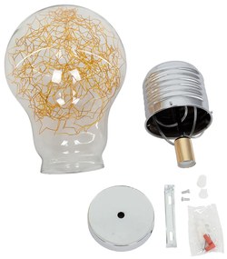 GloboStar LAMP 00808 Μοντέρνο Κρεμαστό Φωτιστικό Οροφής Μονόφωτο 1 x E27 Ασημί Νίκελ Βάση και Χρυσό Ντουί Μεταλλικό Διάφανο Γυαλί Φ30 x Υ52cm - 00808