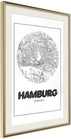 Αφίσα - City Map: Hamburg (Round) - 20x30 - Χρυσό - Με πασπαρτού