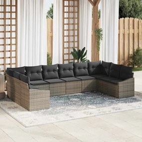 vidaXL Σετ Κήπου 10 Τεμαχίων με Γκρι Μαξιλάρια από Πολυ Ράτταν