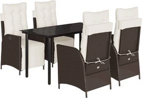 vidaXL Σετ Τραπεζαρίας Κήπου 5 Τεμαχίων Καφέ Συνθ. Ρατάν με Μαξιλάρια
