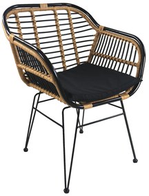 Καρέκλα Κήπου ArteLibre ATINIUS Φυσικό/Μαύρο Μέταλλο/Rattan 58x62x82cm Arte-14510052