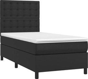 vidaXL Κρεβάτι Boxspring με Στρώμα Μαύρο 90x200εκ. από Συνθετικό Δέρμα