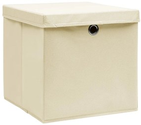 vidaXL Κουτιά Αποθήκευσης με Καπάκια 4 τεμ Κρεμ 32x32x32εκ Υφασμάτινα