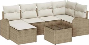 vidaXL Σετ Καναπέ με μαξιλάρι 7 pcs Μπεζ και Λευκό συνθετικό ρατάν