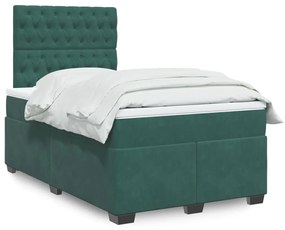 vidaXL Κρεβάτι Boxspring με Στρώμα Σκούρο Πράσινο 120x200εκ. Βελούδινο