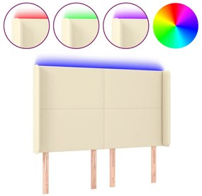 vidaXL Κεφαλάρι Κρεβατιού LED Κρεμ 147x16x118/128 εκ. Συνθετ. Δέρμα
