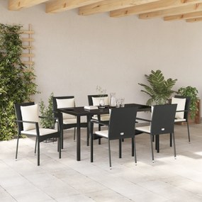 vidaXL Σετ Γευμάτων Κήπου 7 Τεμαχίων με Μαξιλάρια Μαύρο Πολυ Ρατάν