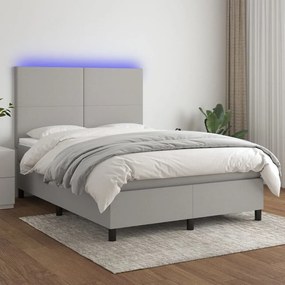 Κρεβάτι Boxspring με Στρώμα &amp; LED Αν.Γκρι 140x200εκ. Υφασμάτινο - Γκρι