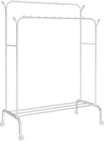 Διπλή Tροχήλατη Κρεμάστρα Δαπέδου 110x55x150cm με 1 Ράφι - Άσπρο