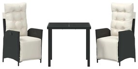 vidaXL Σέτ φαγητού για κήπο με μαξιλάρι 3 pcs Μαύρο συνθετικό ρατάν