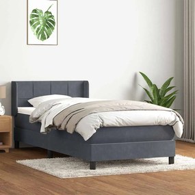 Κρεβάτι Boxspring με Στρώμα Σκούρο Γκρι 90x210 εκ. Βελούδινο