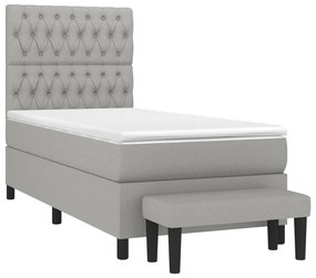 Κρεβάτι Boxspring με Στρώμα Ανοιχτό Γκρι 90x190 εκ. Υφασμάτινο - Γκρι