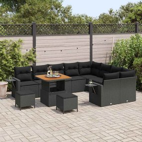 vidaXL Σετ Καναπέ Κήπου με μαξιλάρι 12 pcs Μαύρο 80 x 80 x 71 cm