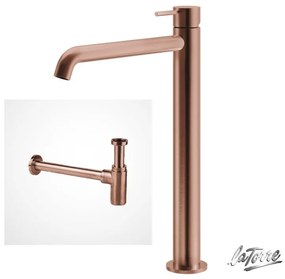 La Torre ELLE 316 Rose Gold Brushed PVD ΣΕΤ Σιφών με αποσπώμενο πώμα καθαρισμού+Μπαταρία Νιπτήρος υψηλή
