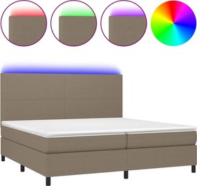 vidaXL Κρεβάτι Boxspring με Στρώμα &amp; LED Taupe 200x200 εκ. Υφασμάτινο