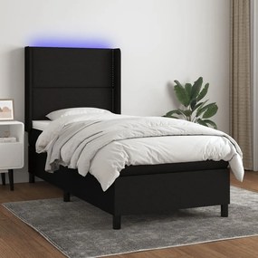 ΚΡΕΒΑΤΙ BOXSPRING ΜΕ ΣΤΡΩΜΑ &amp; LED ΜΑΥΡΟ 90X200 ΕΚ. ΥΦΑΣΜΑΤΙΝΟ 3138207