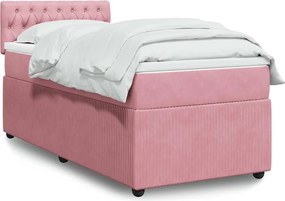 vidaXL Κρεβάτι Boxspring με Στρώμα Ροζ 90x200 εκ. Βελούδινο