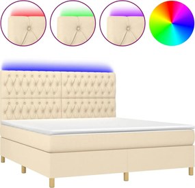 vidaXL Κρεβάτι Boxspring με Στρώμα &amp; LED Κρεμ 180x200 εκ. Υφασμάτινο