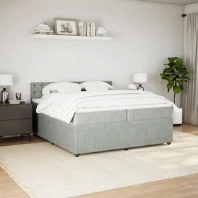 vidaXL Κρεβάτι Boxspring με Στρώμα Ανοιχτό Γκρι 200x200 εκ. Βελούδινο
