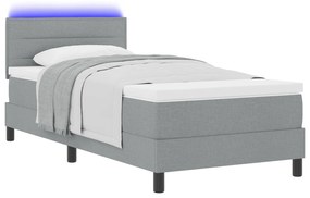 vidaXL Κρεβάτι με Στρώμα & LED Φως Γκρι 90x190 εκ. Υφασμάτινο