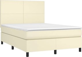vidaXL Κρεβάτι Boxspring με Στρώμα &amp; LED Κρεμ 140x190 εκ. Συνθ. Δέρμα