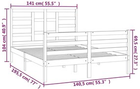 vidaXL Πλαίσιο Κρεβατιού Λευκό 135x190 εκ. από Μασίφ Ξύλο Double