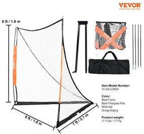 VEVOR Lacrosse Goal, 6&#039; x 6&#039; Lacrosse Net, Portable Lacrosse Goal with Carry Bag, Fiberglass Rod Backyard Lacrosse Training Equipment, Easy Setup Collegiate Goal, Perfect for Youth Adult Training