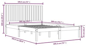 vidaXL Πλαίσιο Κρεβατιού 180 x 200 εκ. Μασίφ Ξύλο Super King Size