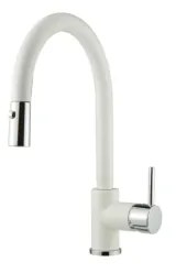 Armando Vicario Fluo 18780 Granite Superwhite Ψηλή Μπαταρία Κουζίνας  Με αποσπώμενο Περιστρεφόμενο Ρουξούνι και Συρόμενο Ντους