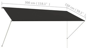 Τέντα Συρόμενη Ανθρακί 300 x 150 εκ. - Ανθρακί